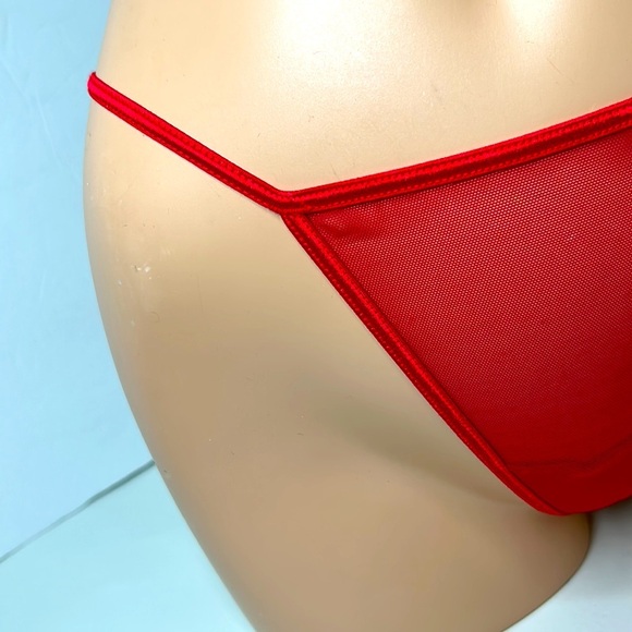 Vintage Y2K Thong | Red Silky Satin Stretch G-String w/ Mesh‎ Front Women’s Sz M - Picture 4 of 15